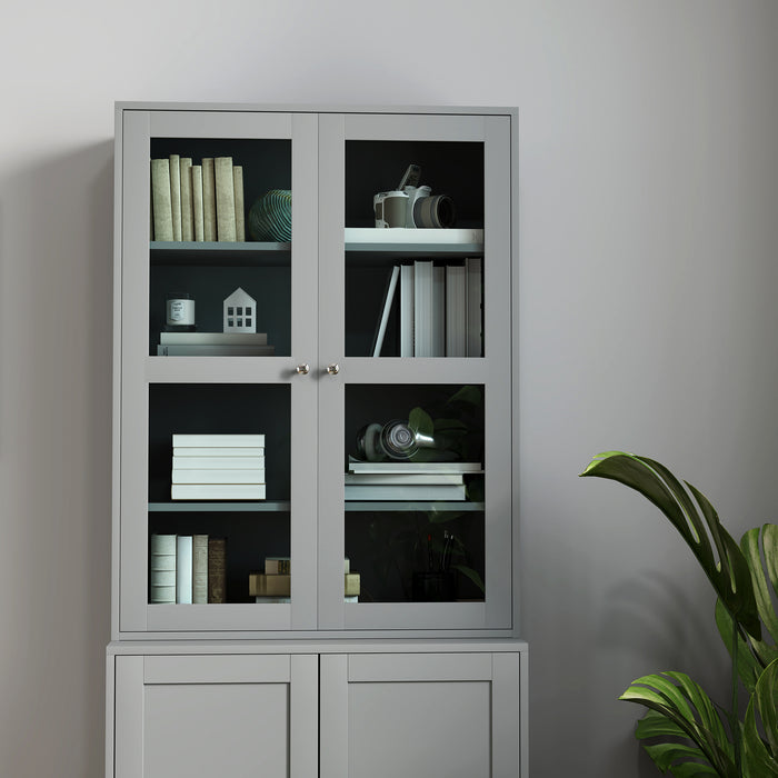 Modern Bookcase Display Storage Cabinet w/ Doors Adjustable Shelves