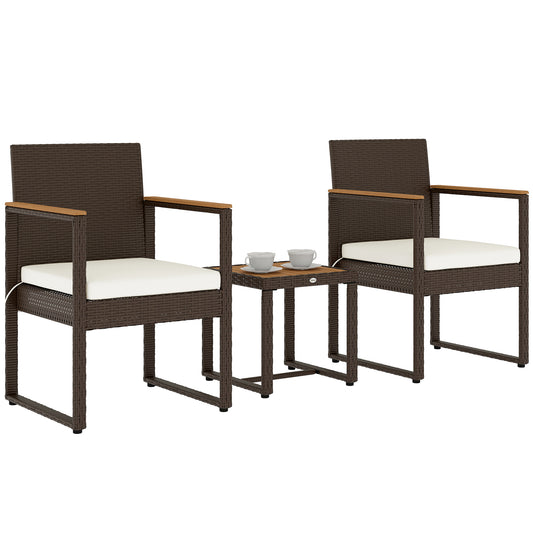 3-Piece Rattan Bistro Set with Acacia Wood Table, White