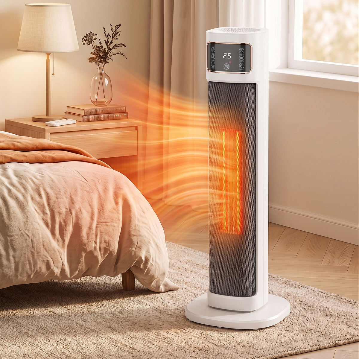 2000W Oscillating Ceramic Tower Heater with Thermostat and Remote - White