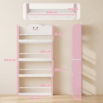 4 Tier Kids Bookshelf, Wall-Mounted Children Bookcase, Cotton Candy Theme Toddler Space-Saving Bookcase for Living Room, Kids Room, Playroom, Pink