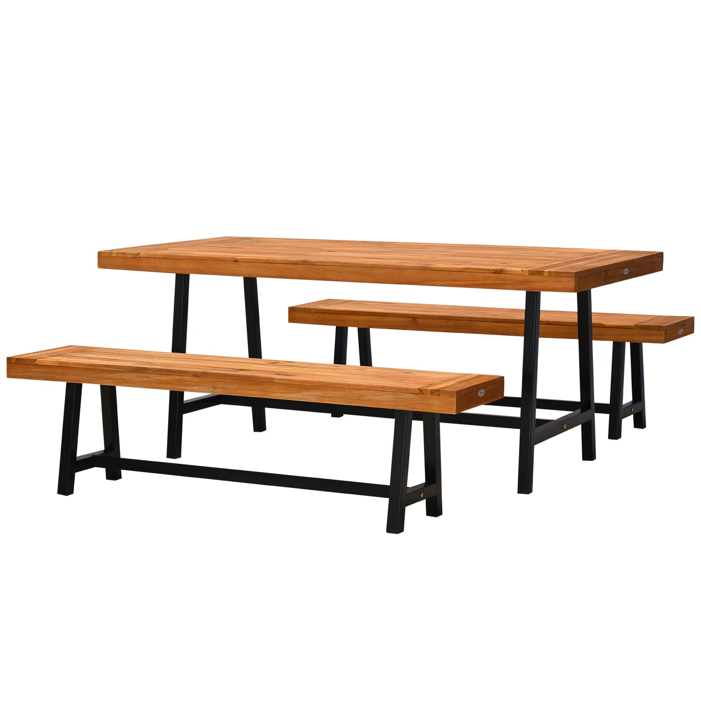 3 Pieces Acacia Wood Picnic Table and 2 Benches Set Dining Trestle Beer Table Patio Outdoor Indoor Furniture