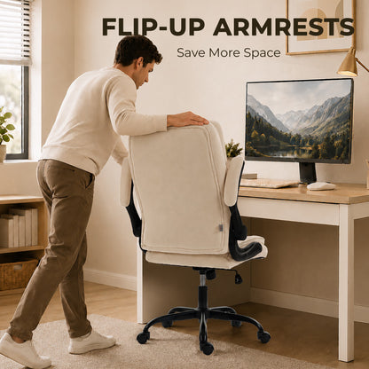 Office Chair, Computer Desk Chair with Flip-up Armrest, Beige