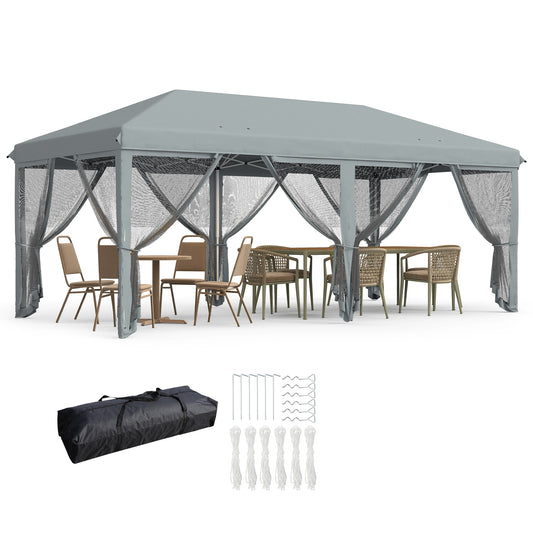 6 x 3m Pop Up Party Tent Canopy with 6 Removable Sidewalls Grey