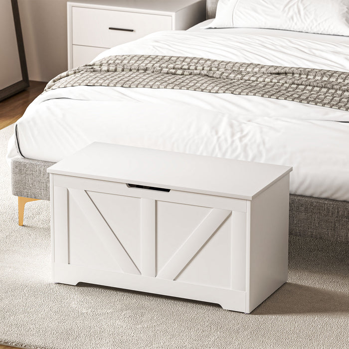 Storage Trunk for Living Room, with Safety Hinges, 80cm, White