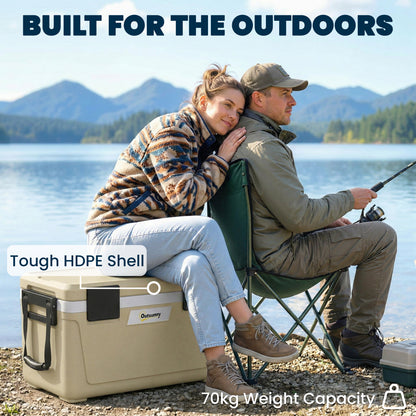 42.6L Insulated Cool Box, Portable Ice Cooler with Handle, Khaki
