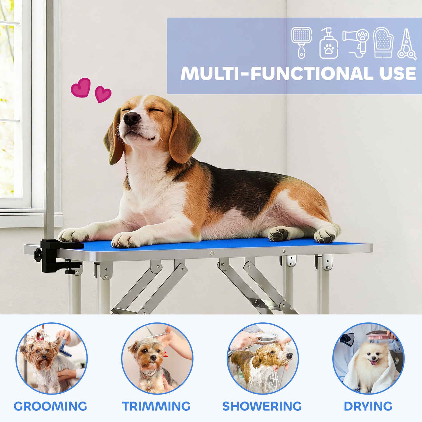 Foldable Dog Grooming Table Adjustable Arm for Small Dogs