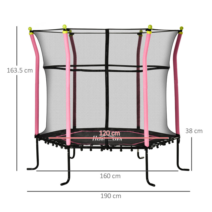 5.2FT / 63 Inch Kids Trampoline With Enclosure Net Mini Indoor Outdoor Trampolines for Child Toddler Age 3 - 10 Years Pink