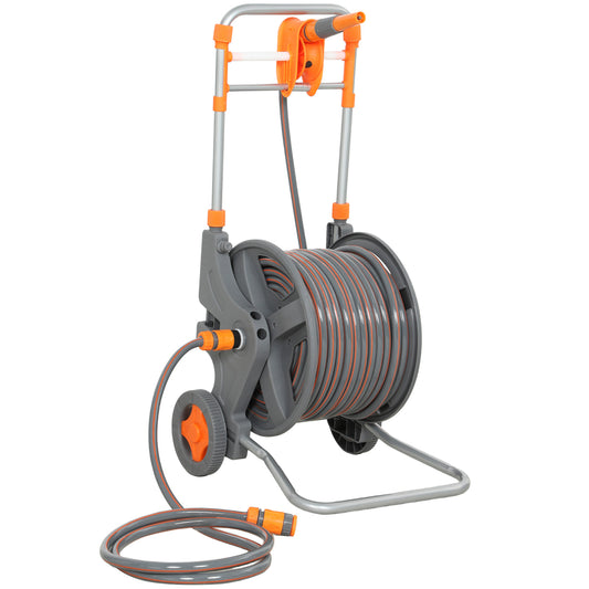 Hose Reel Cart with Wheels, 45+2m Garden Hose Reel, Orange