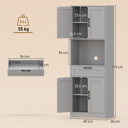 Tall Kitchen Pantry Cabinet with Drawer and Appliance Counter - Grey