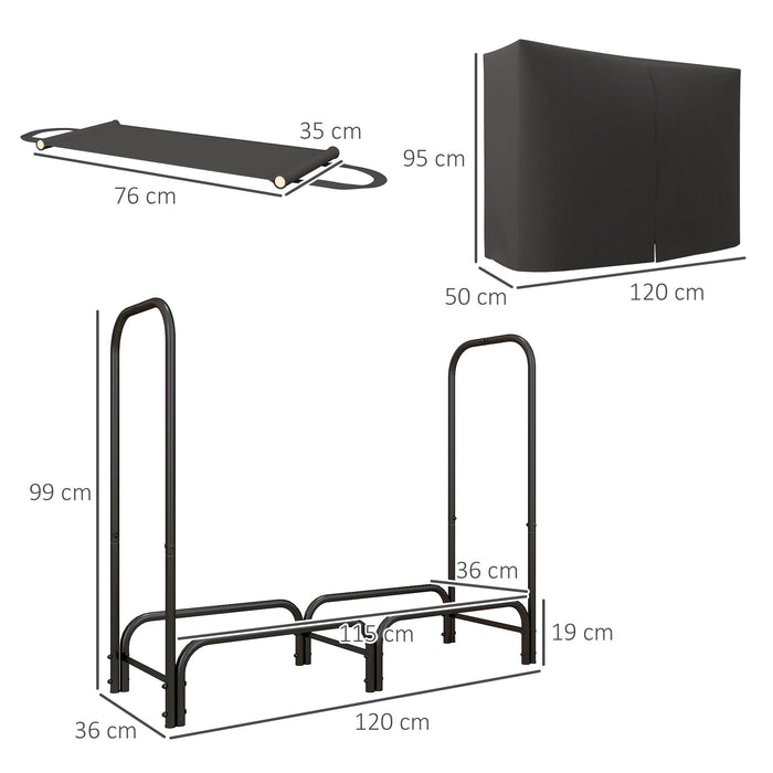 4FT Firewood Rack Holder W/ Canvas Carrier and Oxford Cover, Black