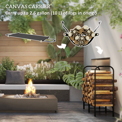 4FT Firewood Rack with Canvas Carrier Bag and 600D Oxford Waterproof Cover, Metal Log Store Indoors, Log Storage Rack Holder for Outdoor Indoor Fireplace, Black