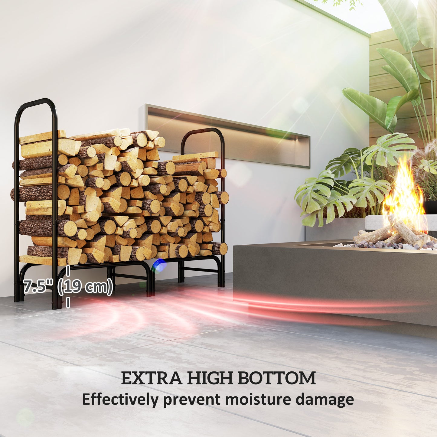 4FT Firewood Rack with Canvas Carrier Bag and 600D Oxford Waterproof Cover, Metal Log Store Indoors, Log Storage Rack Holder for Outdoor Indoor Fireplace, Black