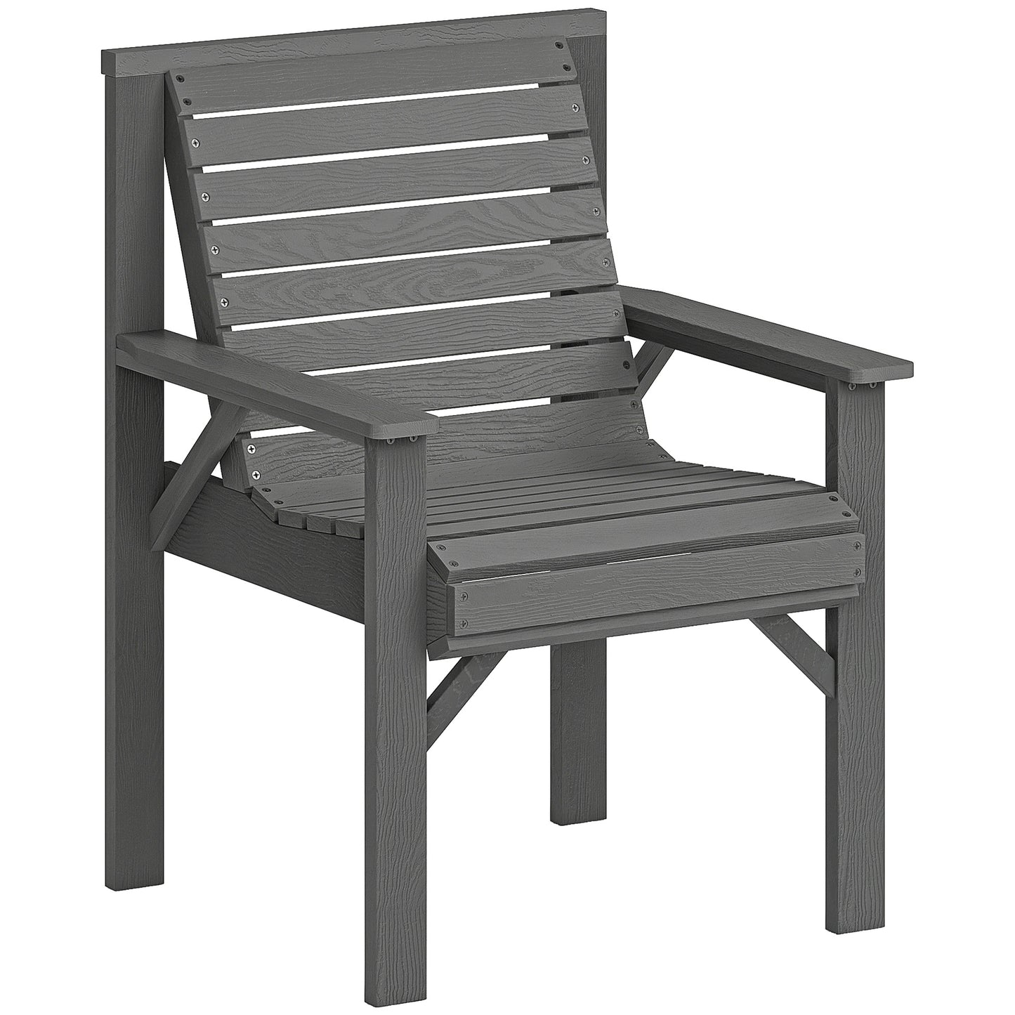 Wood Garden Chair Outdoor Dining Chair with Curved Seat, Grey