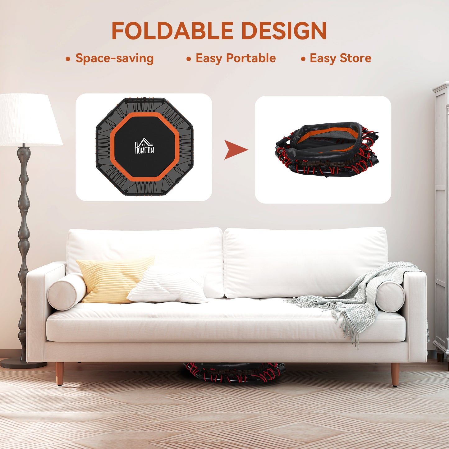 Foldable Trampoline w/ Adjust Handle, Max Load 150 KG, Orange