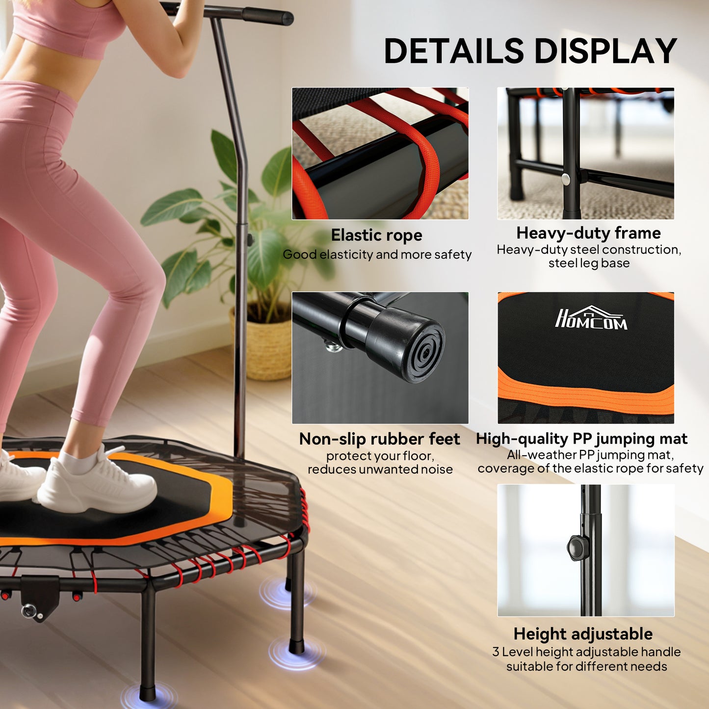 Foldable Trampoline w/ Adjust Handle, Max Load 150 KG, Orange