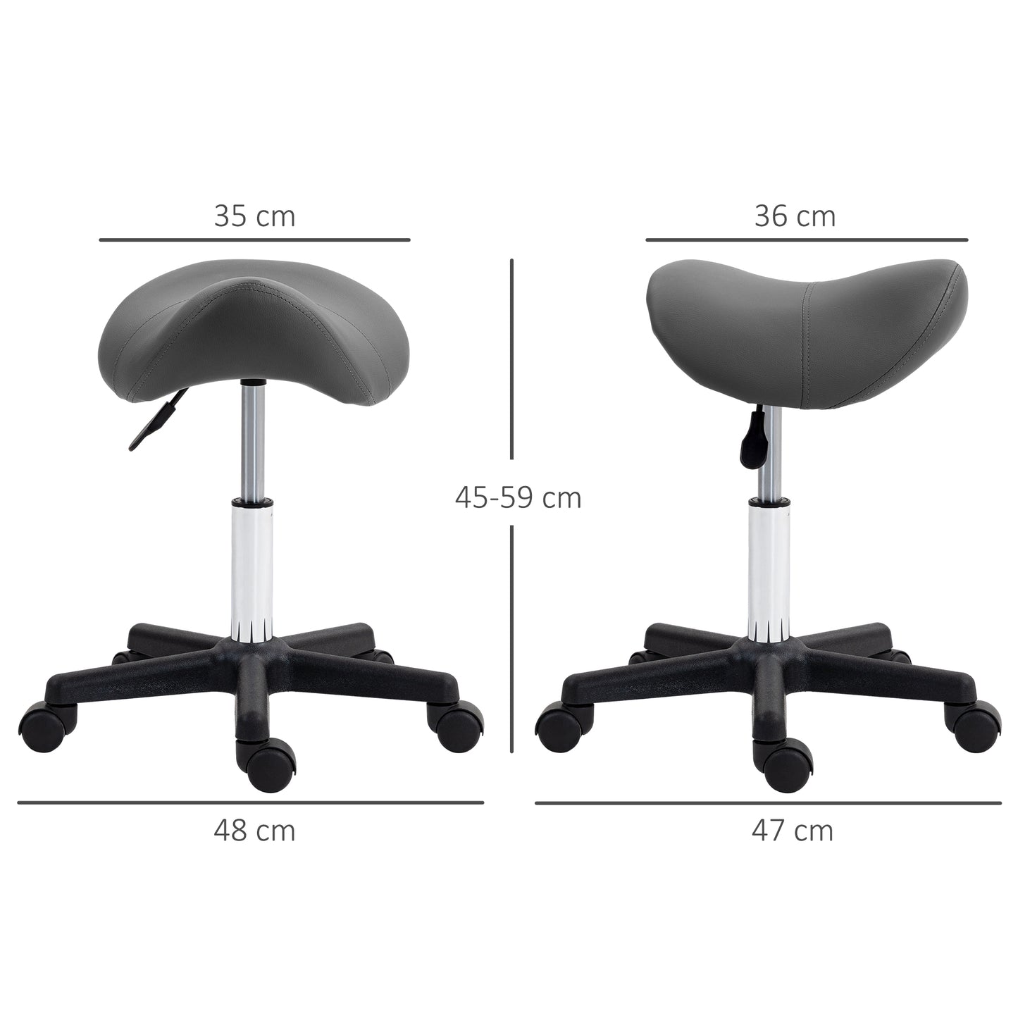 Saddle Stool Adjustable Rolling Salon Chair for Massage Spa Beauty Grey