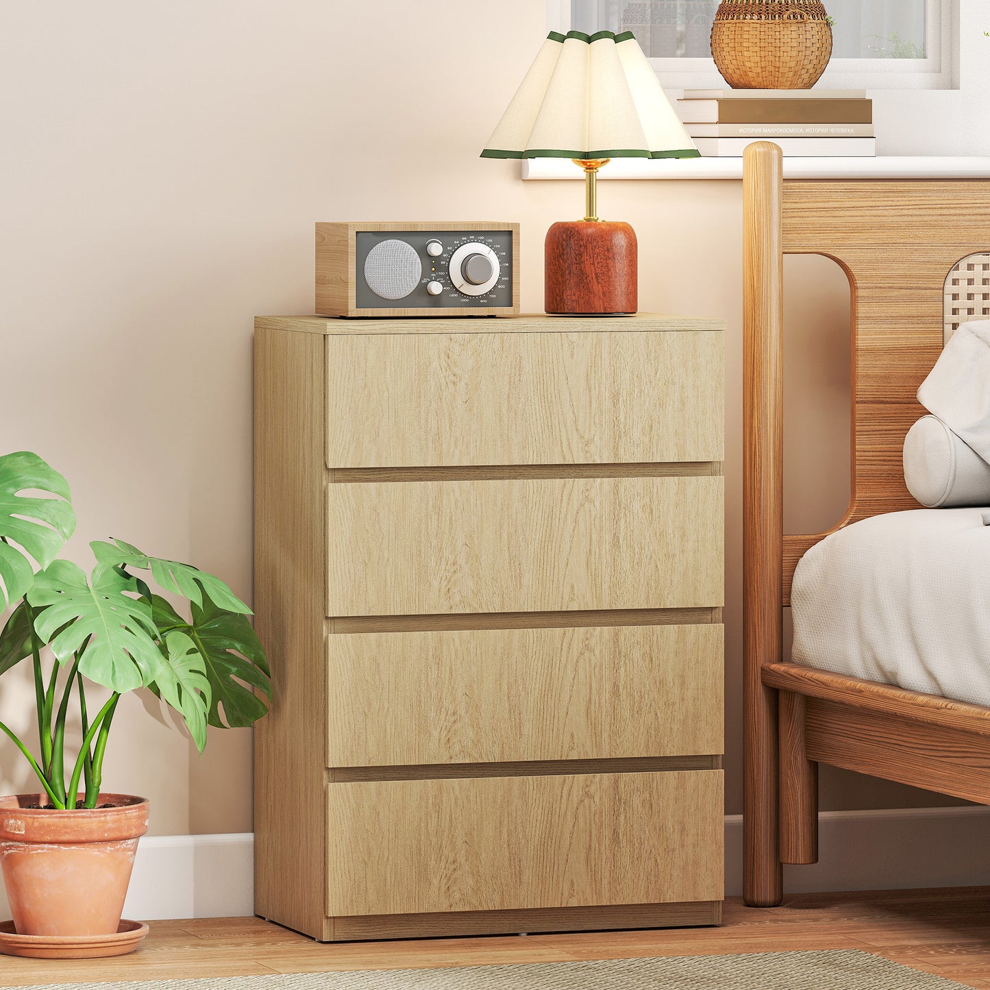 Bedroom Chest of Drawers, 4 Drawers Dresser, Drawer Unit, Natural