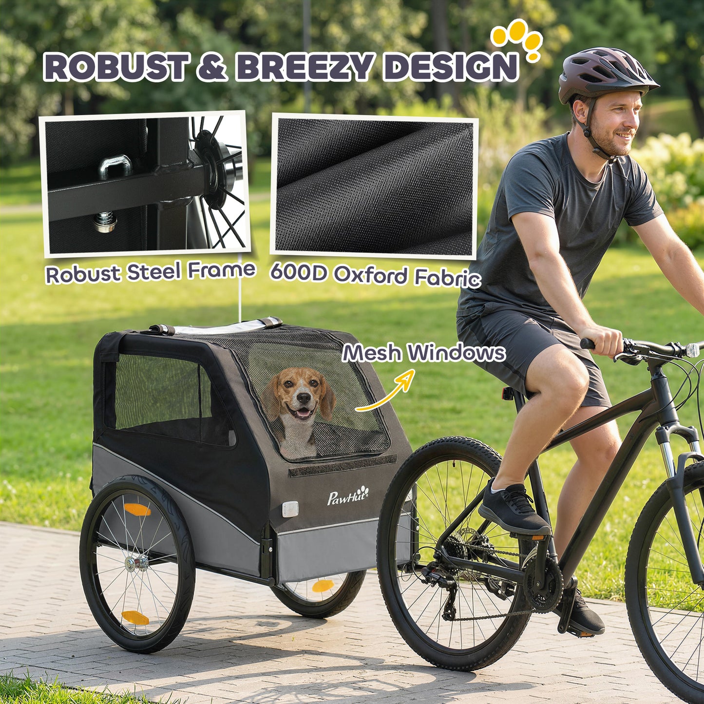 Dog Bike Trailer for Small & Medium Pets with 20" Rubber Wheels, Grey