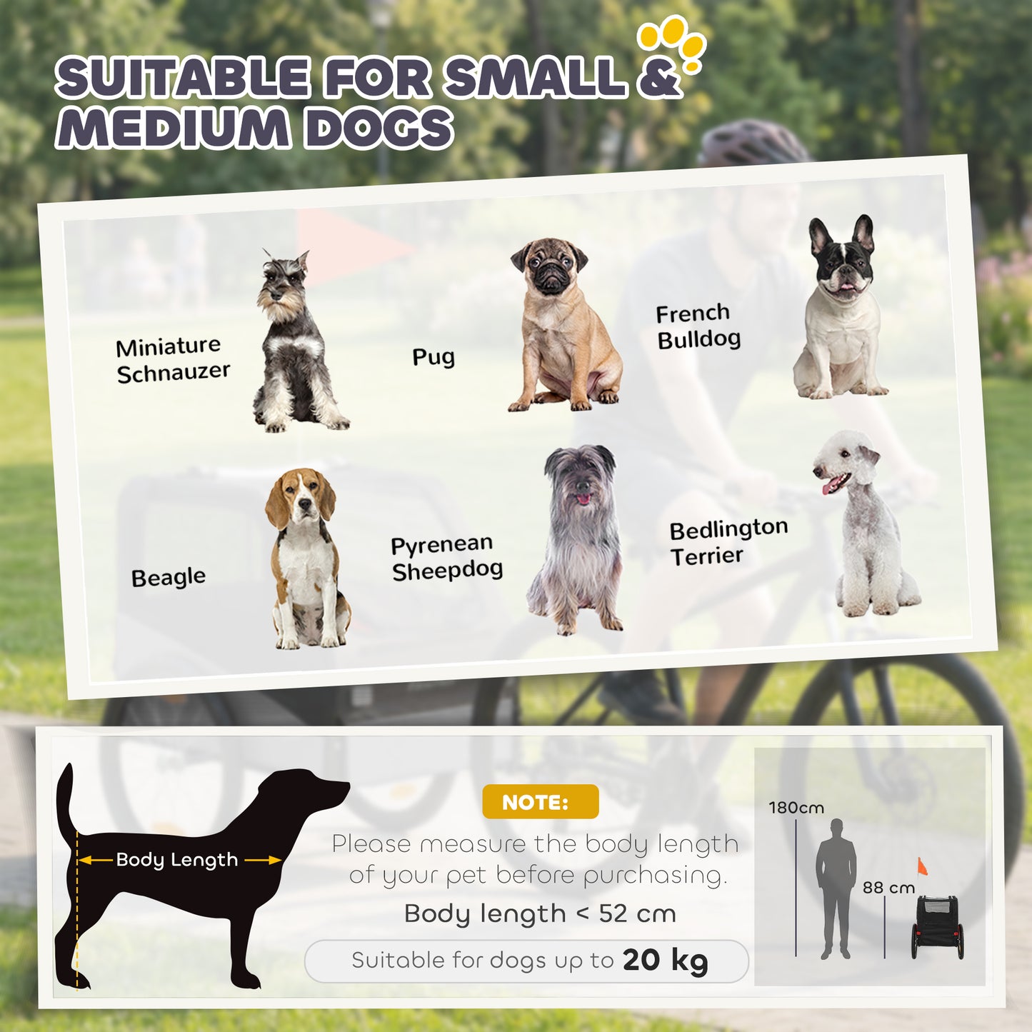 Dog Bike Trailer for Small & Medium Pets with 20" Rubber Wheels, Grey
