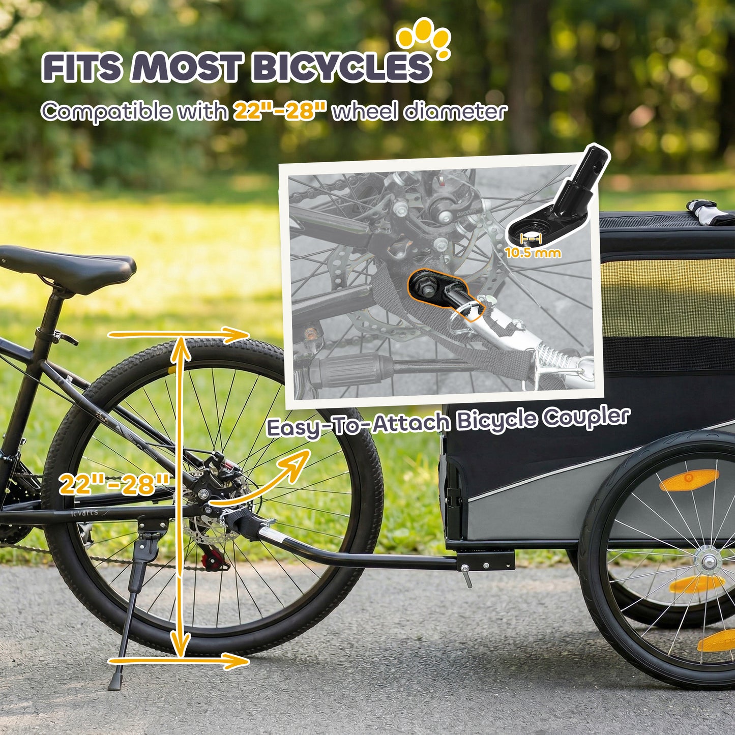 Dog Bike Trailer for Small & Medium Pets with 20" Rubber Wheels, Grey