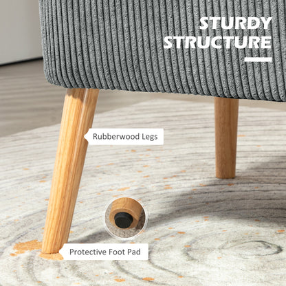 Corduroy Double Sofa w/ Wood Frame Foam Padding High Back, Grey