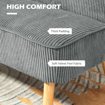 Corduroy Double Sofa w/ Wood Frame Foam Padding High Back, Grey