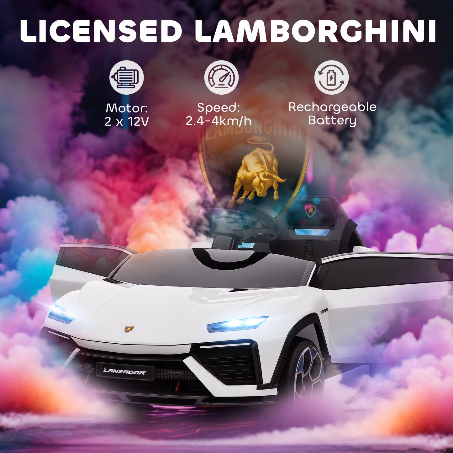 Licensed Lamborghini Electric Ride On Car with Suspension, White