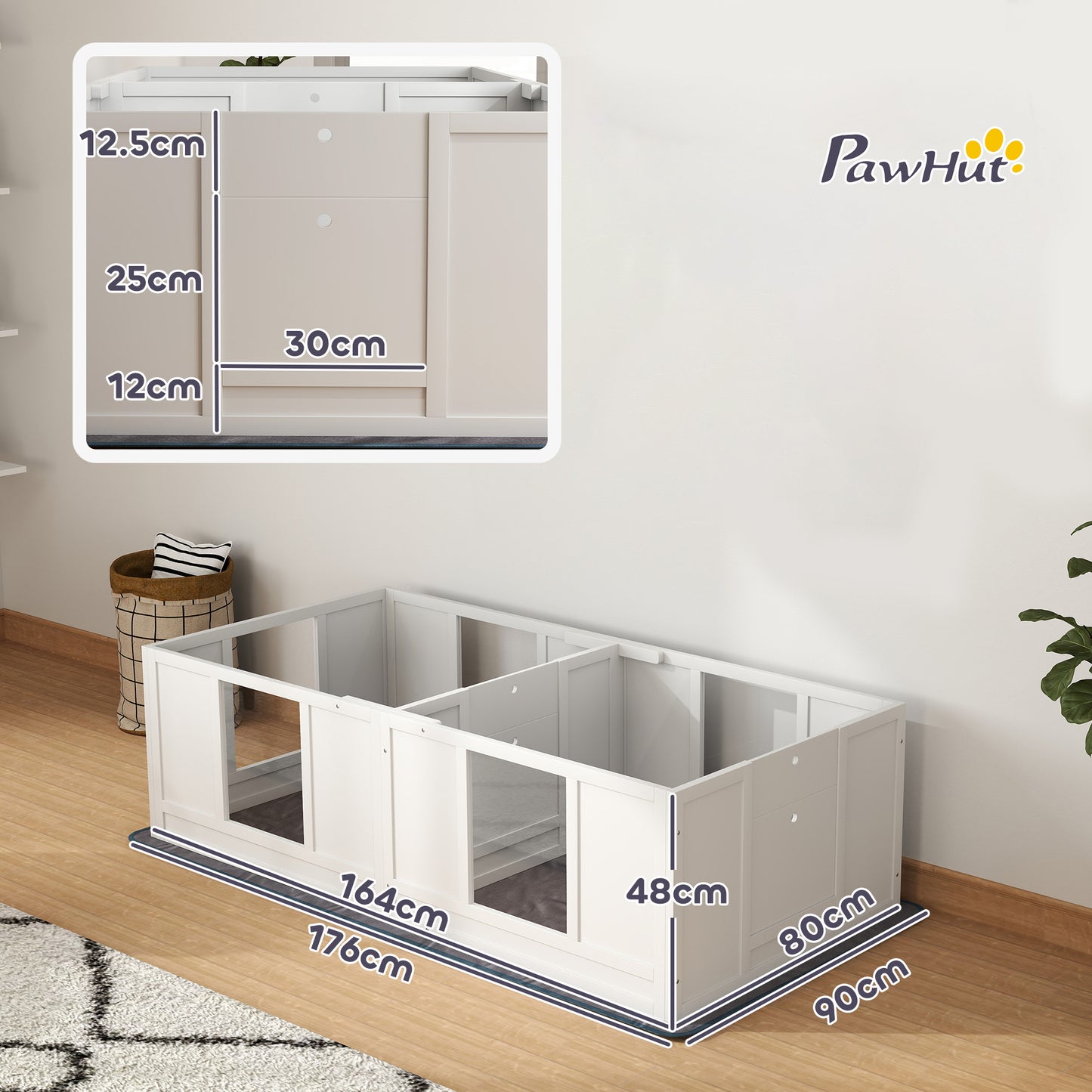Whelping Box for Dogs with Whelping Pad, Two Room Design, 164 x 80cm