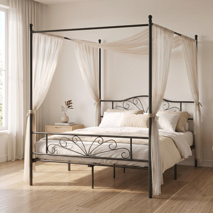 Canopy Bed Frame King Size, Metal Platform Bed Frame, Black