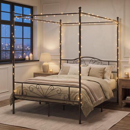 Canopy Bed Frame King Size, Metal Platform Bed Frame, Black