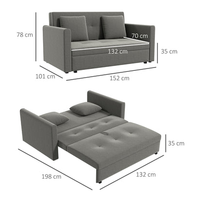 2 Seater Sofa Bed, Convertible Bed Settee, Modern Fabric Loveseat Sofa Couch w/ Cushions, Hidden Storage for Guest Room, Grey