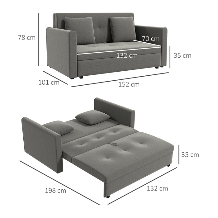 2 Seater Sofa Bed, Convertible Bed Settee, Modern Fabric Loveseat Sofa Couch w/ Cushions, Hidden Storage for Guest Room, Grey