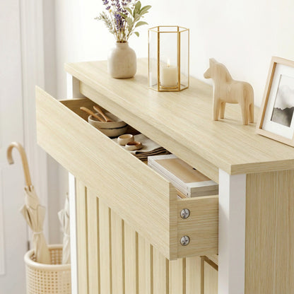 Radiator Cover with Drawer and Vertical Slats Oak