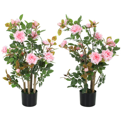 Artificial Rose Tree Set of 2 with 344 Silk Leaves & 17 Flowers, Pink