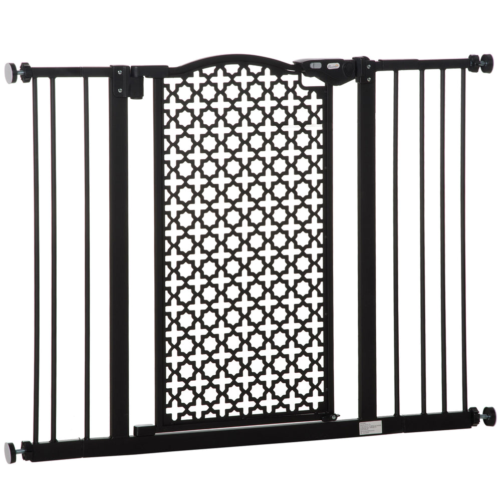 74-105 cm Pet Safety Gate Barrier Stair Pressure Fit with Auto Close and Double Locking for Doorways, Hallways, Black