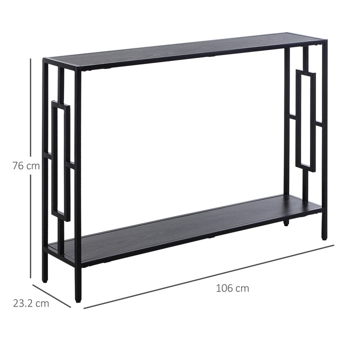 Industrial Console Table with Storage Shelf, Narrow Hallway Dressing Desk with Metal Frame for Living Room, Bedroom, Grey and Black