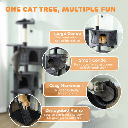 180cm Cat Tree Tower with Sisal Scratching Posts, Condos, Dark Grey
