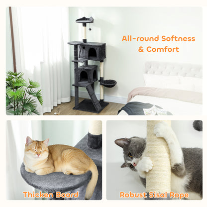 180cm Cat Tree Tower with Sisal Scratching Posts, Condos, Dark Grey