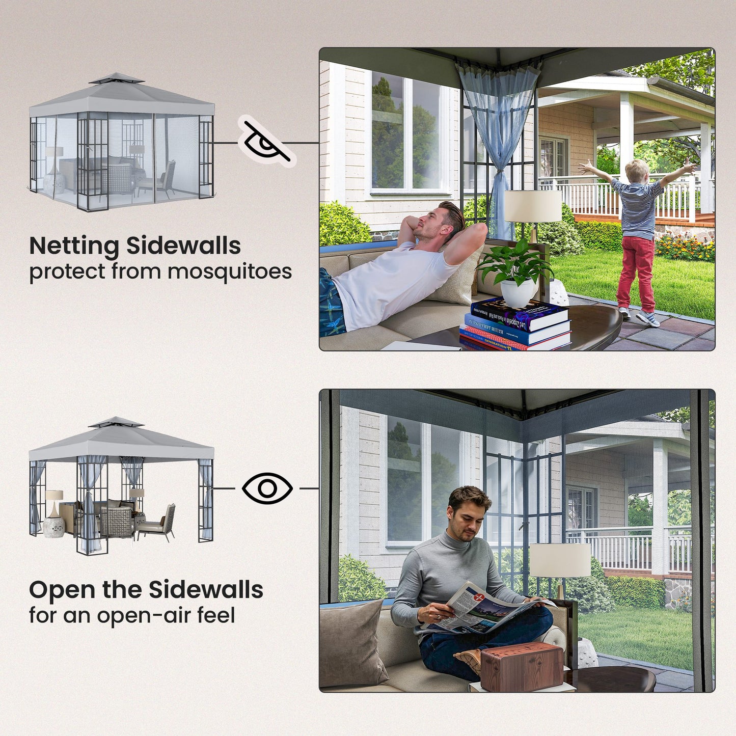 3 x 3(m) Patio Gazebo Canopy Garden Pavilion, Light Grey