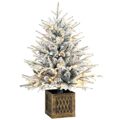 90 cm Prelit Flocked Table Christmas Tree, Base Stand, Green White