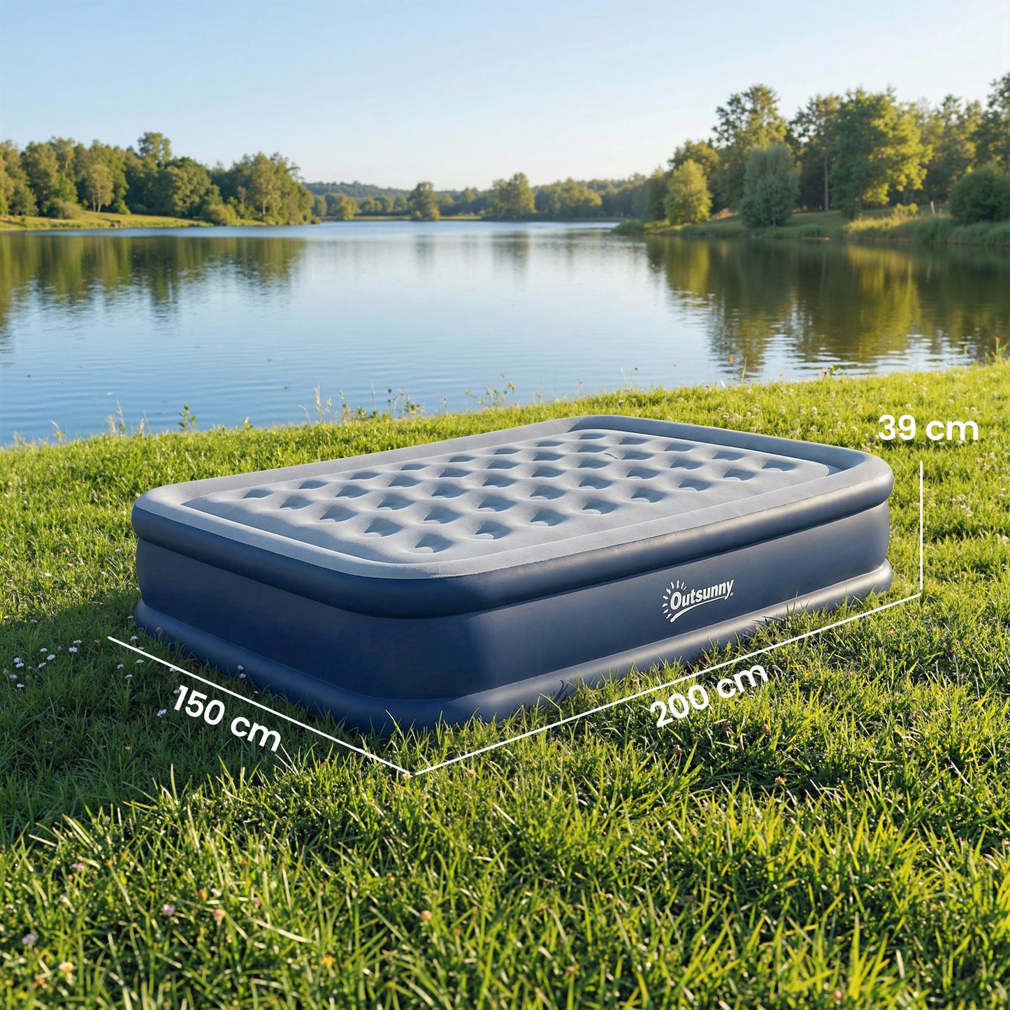 Inflatable Mattress, Double Air Bed with Built-in Pump, Grey