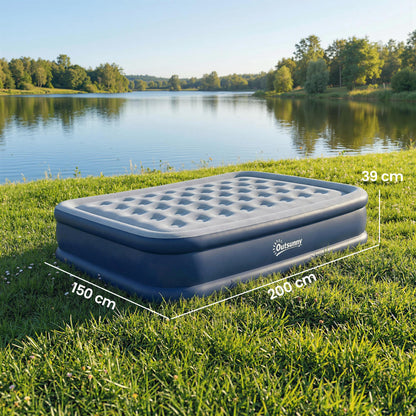 Inflatable Mattress, Double Air Bed with Built-in Pump, Grey