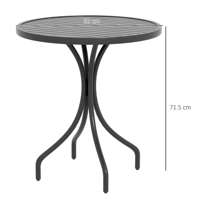 66cm Patio Table, Round Garden Table, Outdoor Side Table with Steel Frame and Slat Tabletop, Black