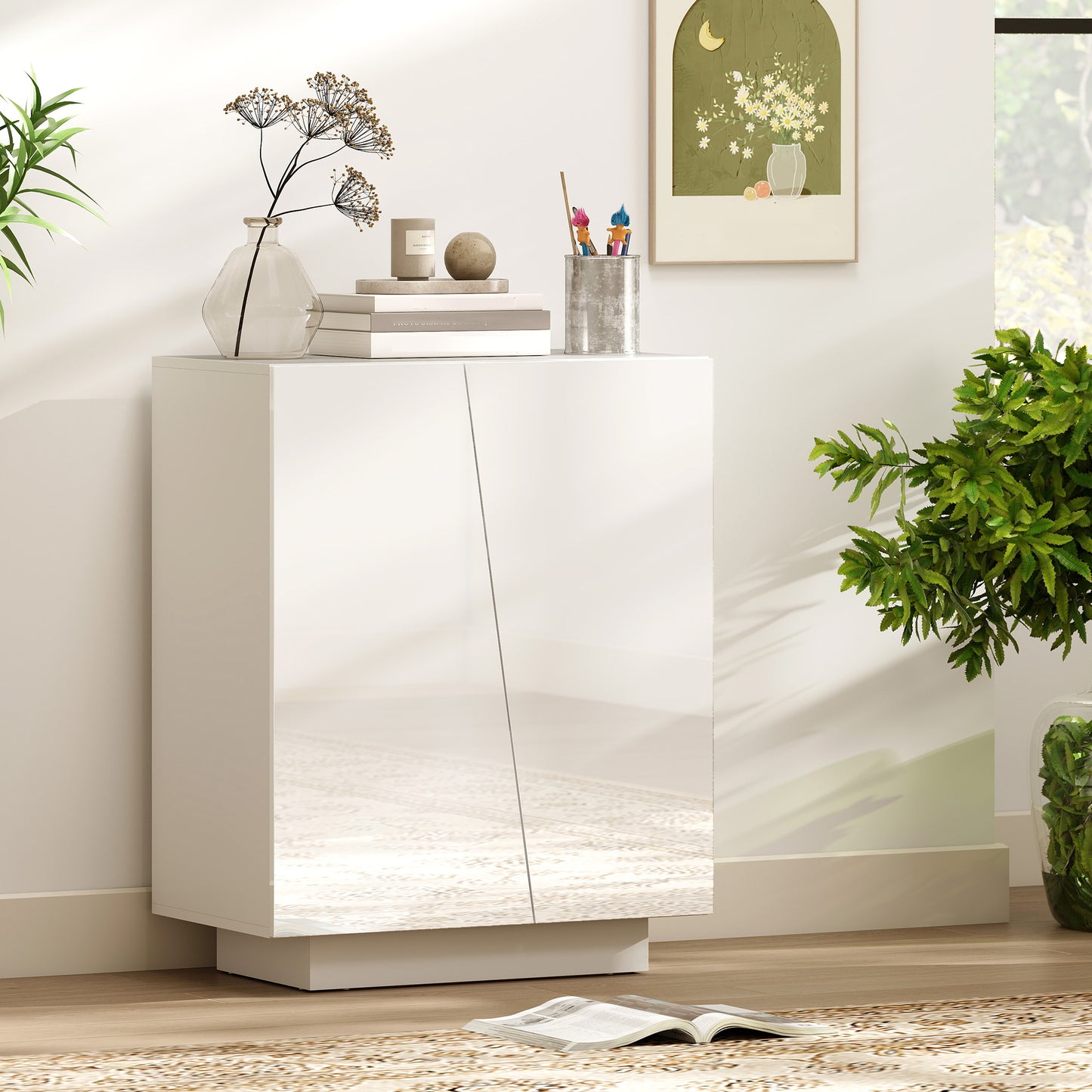 High Gloss Storage Cabinet for Bedroom Living Room Dining Room White