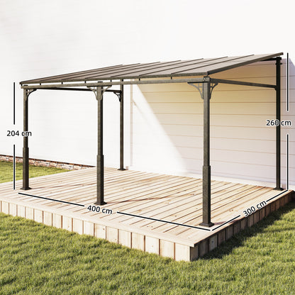 4 x 3 m Metal Lean-to Hardtop Gazebo, Wall-Mounted Pergola