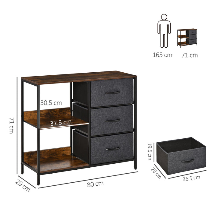 Chest of Drawers Dresser Cabinet Organizer with 3 Fabric Drawers and 2 Display Shelves for Living Room, Bedroom, Hallway, Black