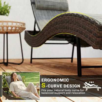 Rattan Sun Lounger with 5 Position Back, Texteline Seat, Brown