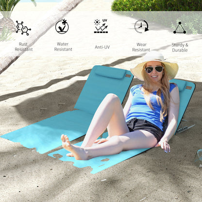 Set of 2 Foldable Garden Beach Chair Mat Lightweight Outdoor Sun Lounger Seats Adjustable Back Metal Frame PE Fabric Head Pillow, Sky Blue