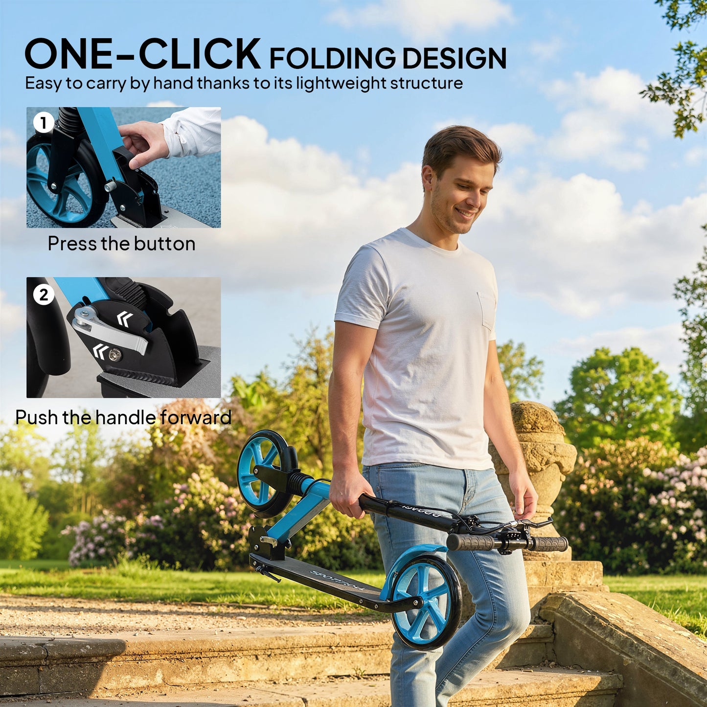 Folding Kick Scooter for 14+ w/ Adjustable Height, Blue