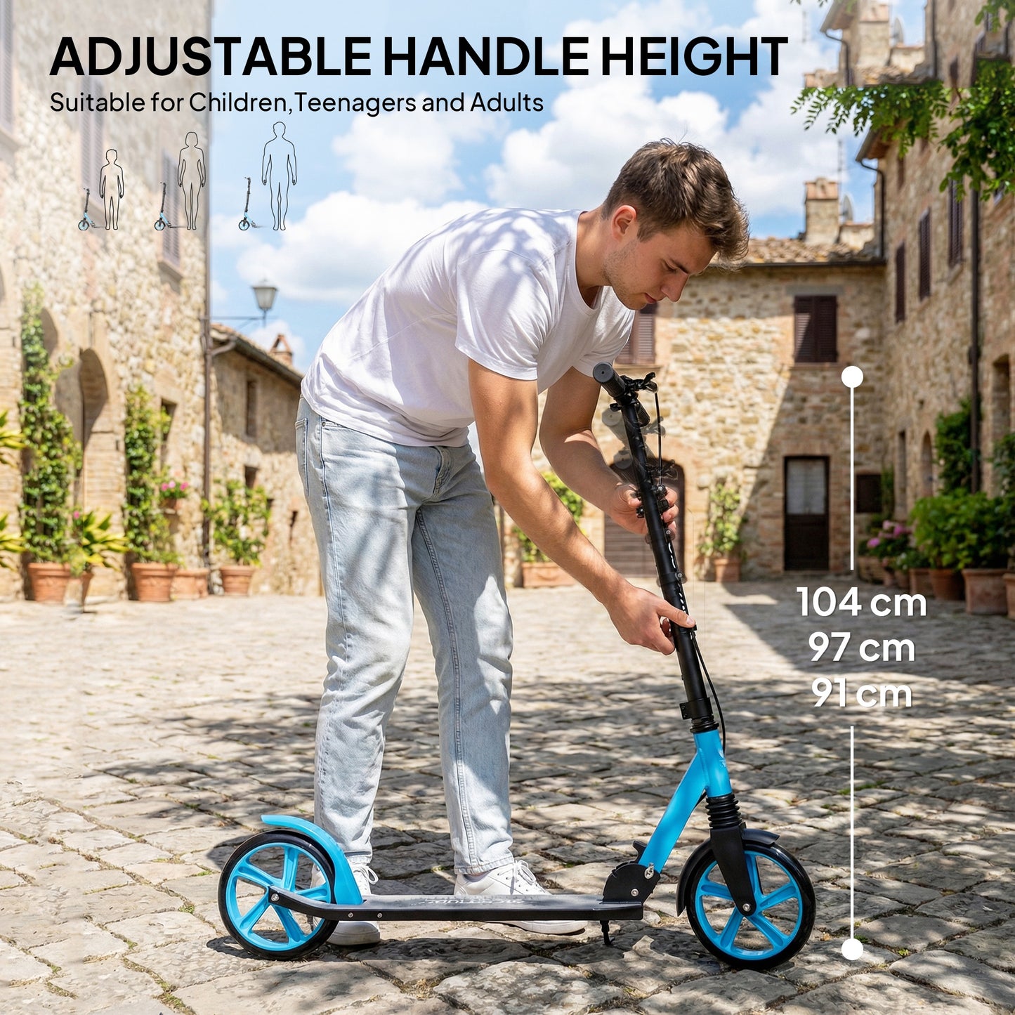 Folding Kick Scooter for 14+ w/ Adjustable Height, Blue